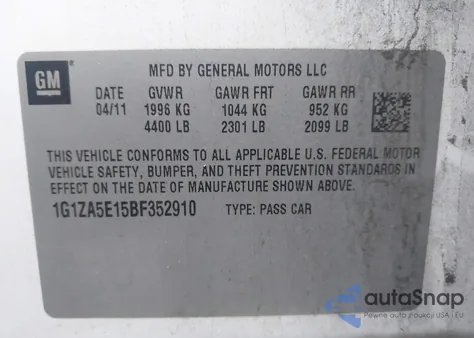 2011 Chevrolet Malibu Ls из США, поврежденный, VIN 1G1ZA5E15BF352910